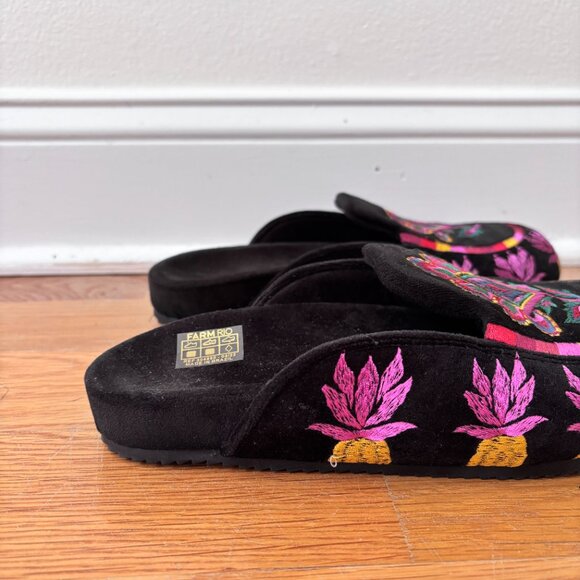 FARM Rio Black Velvet Tapestry Clog Mules - Picture 4 of 9